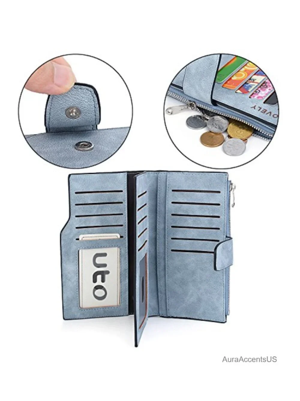 RFID Blocking Leather Wallet, 22 Card Holder, Snap Closure
